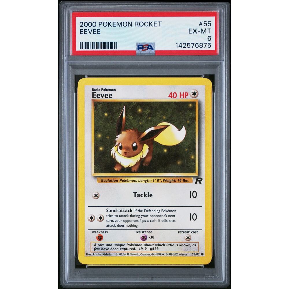 PSA 6 EX-MT Eevee 55/82 Pokémon 2000 Team Rocket Unlimited Common Graded Card